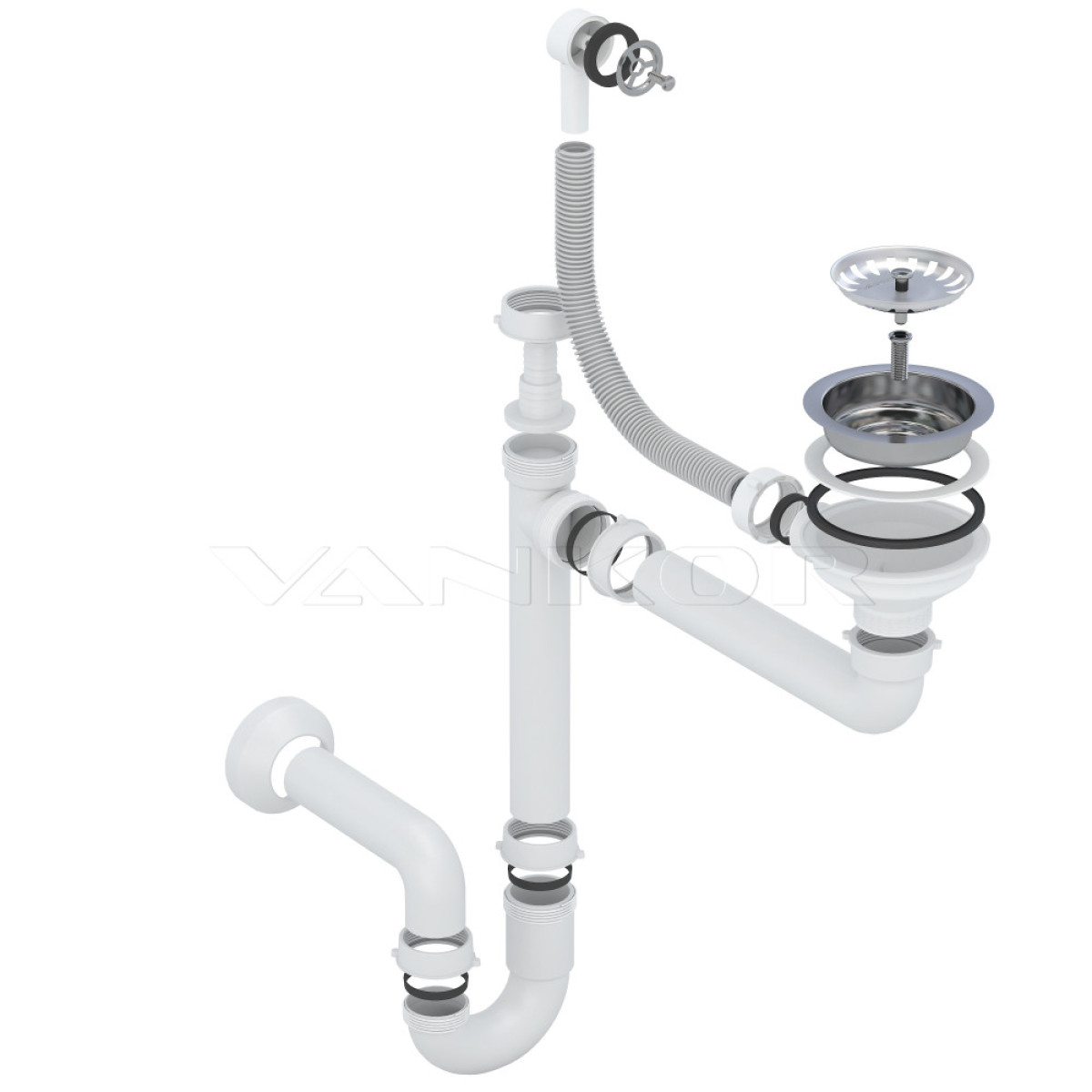 Кухонна мийка VANKOR Hope HMP 02.57 White stone + сифон VANKOR